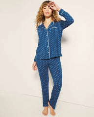 Piped Long-Sleeve Notch Pajama Top - Soma