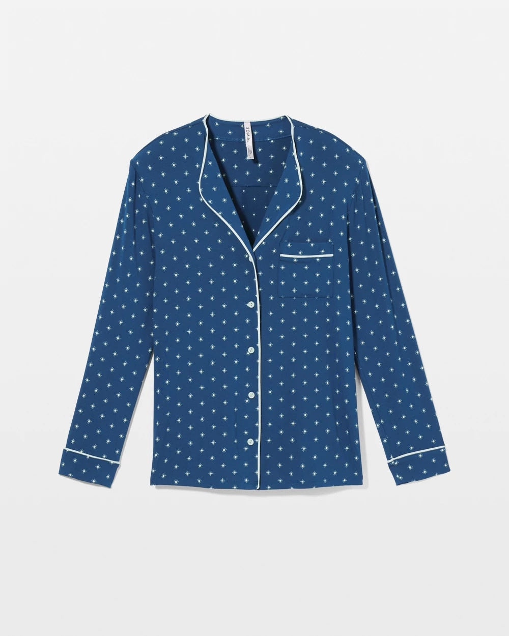 Piped Long-Sleeve Notch Pajama Top - Soma