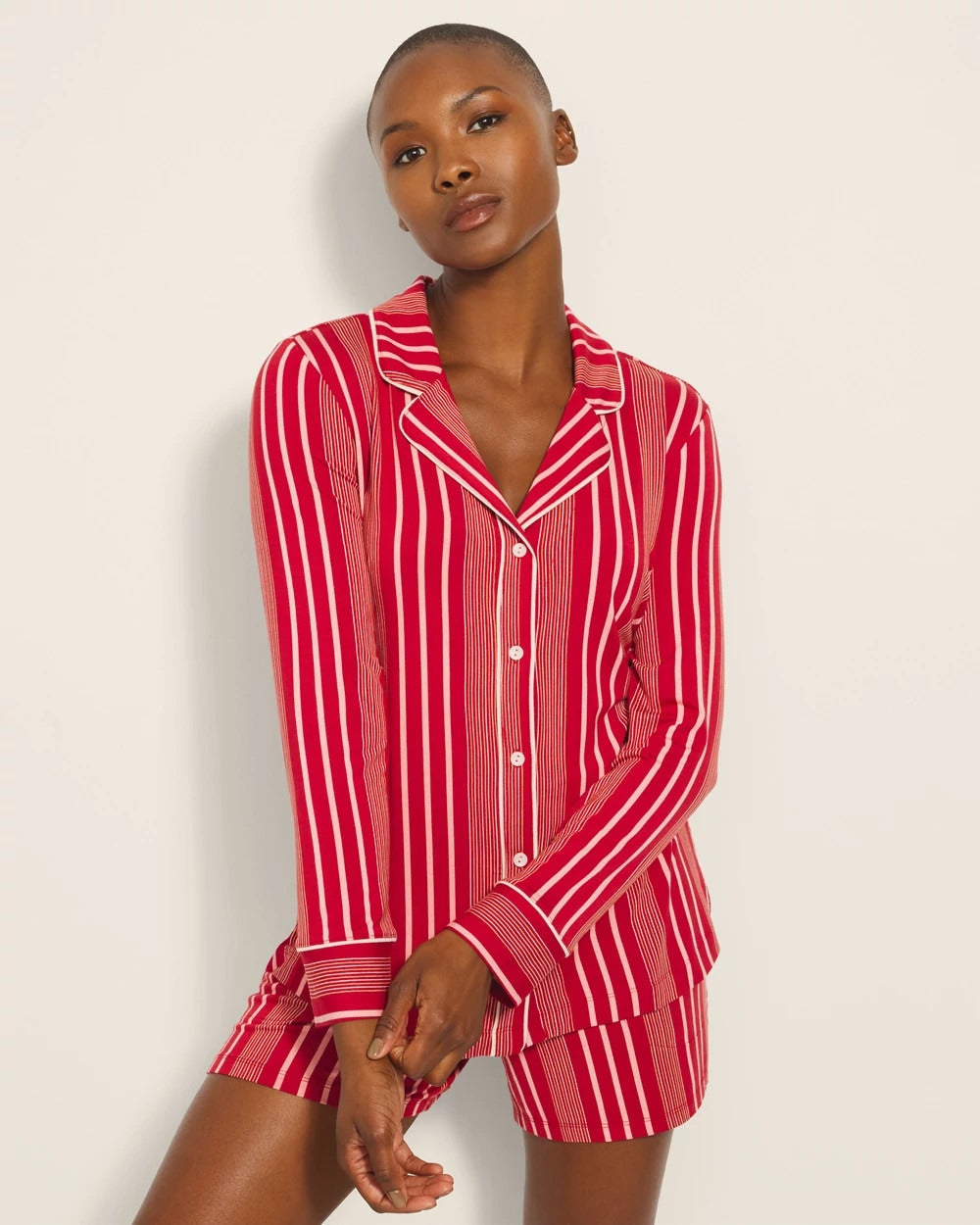 Long-Sleeve Printed Notch Collar Pajama Top - Soma