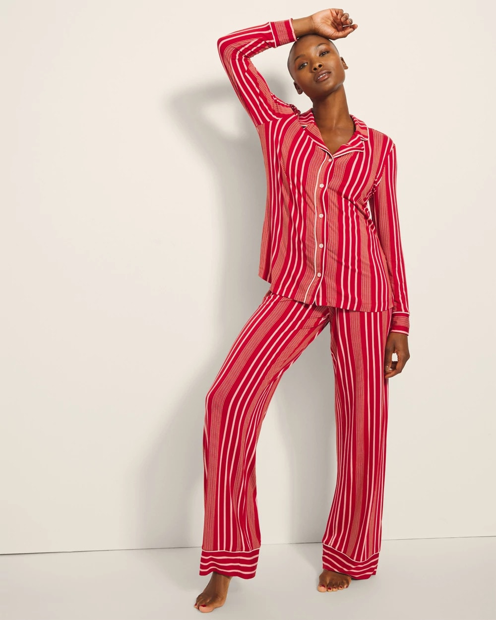 Long-Sleeve Printed Notch Collar Pajama Top - Soma