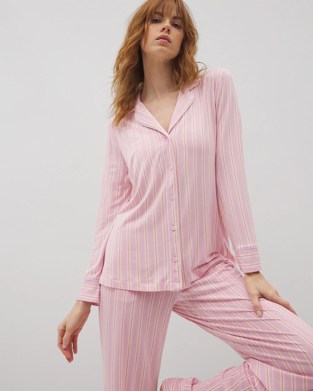 Long-Sleeve Printed Notch Collar Pajama Top - Soma