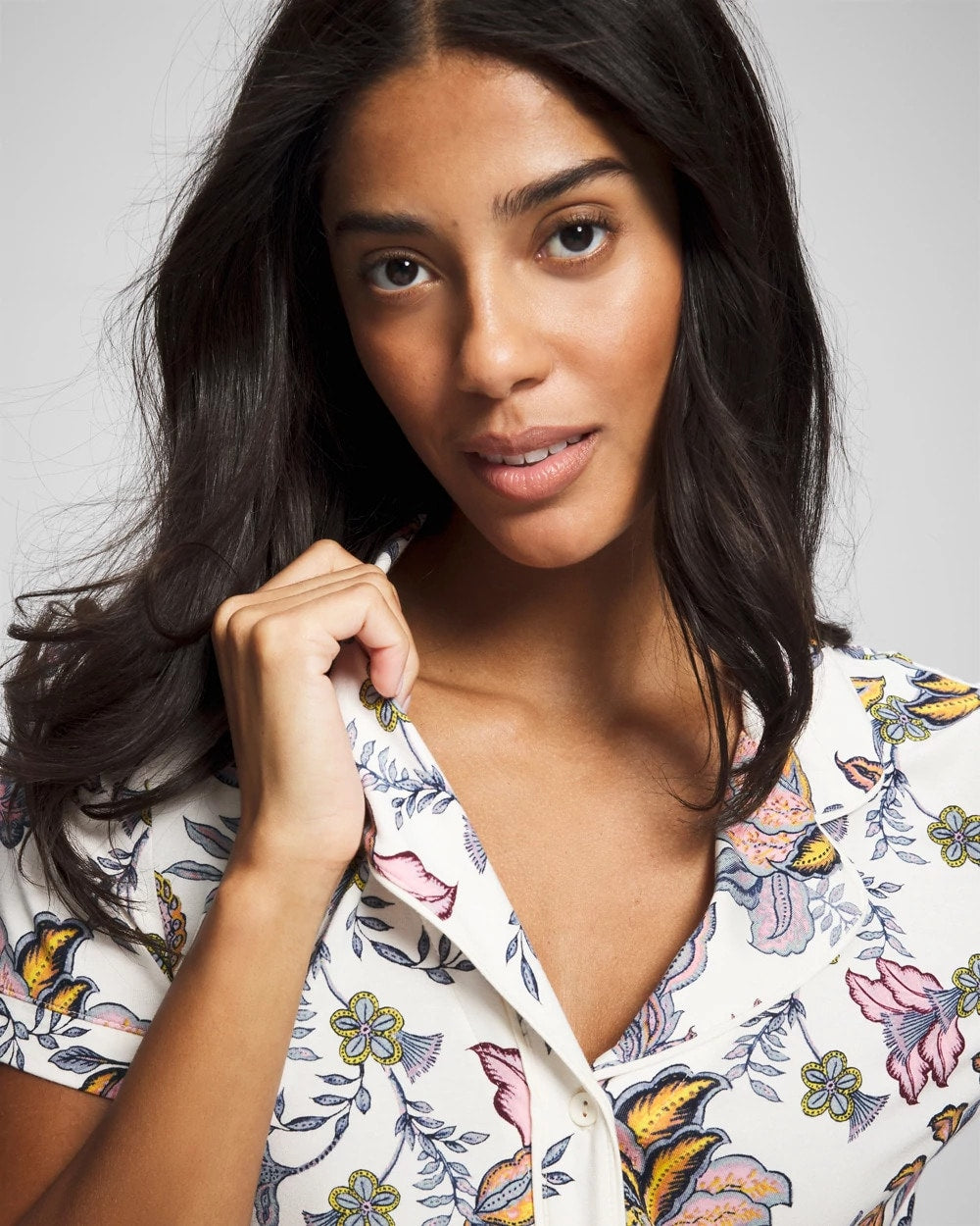 Piped Short Sleeve Notch Collar Pajama Top - Soma
