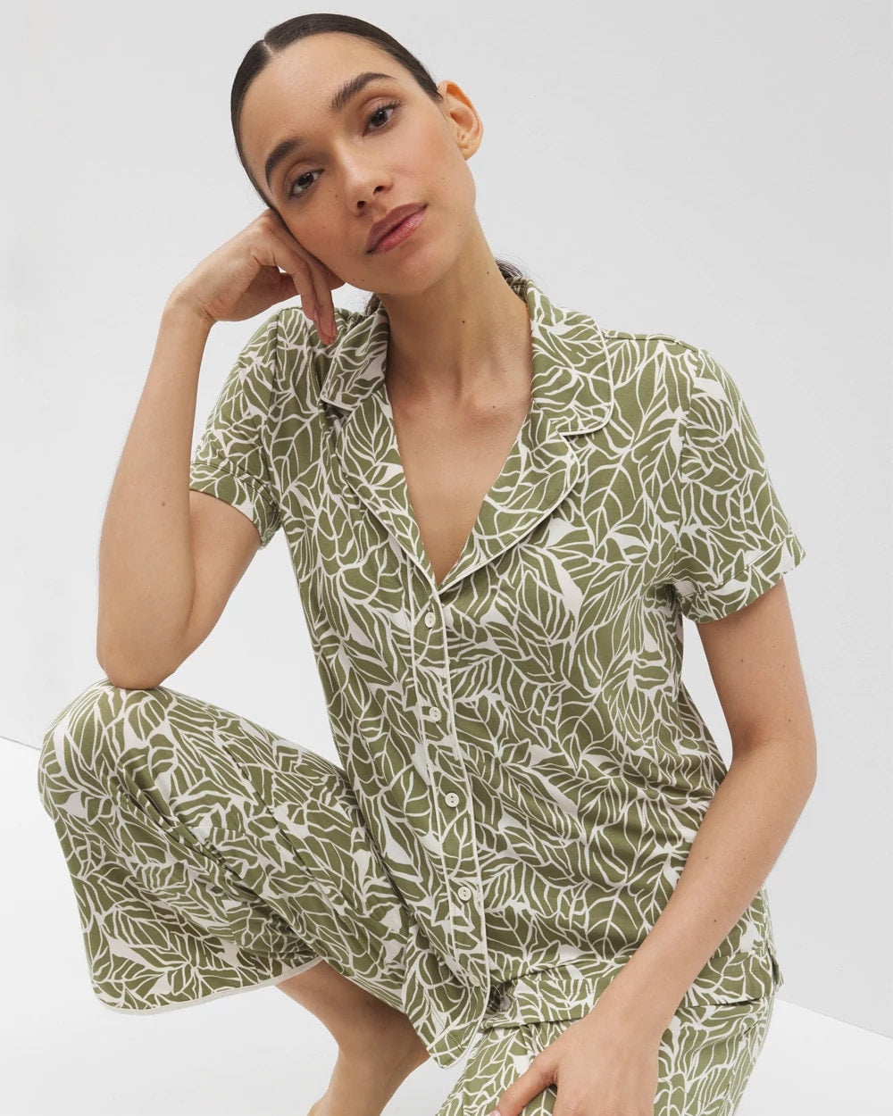 Piped Short Sleeve Notch Collar Pajama Top - Soma