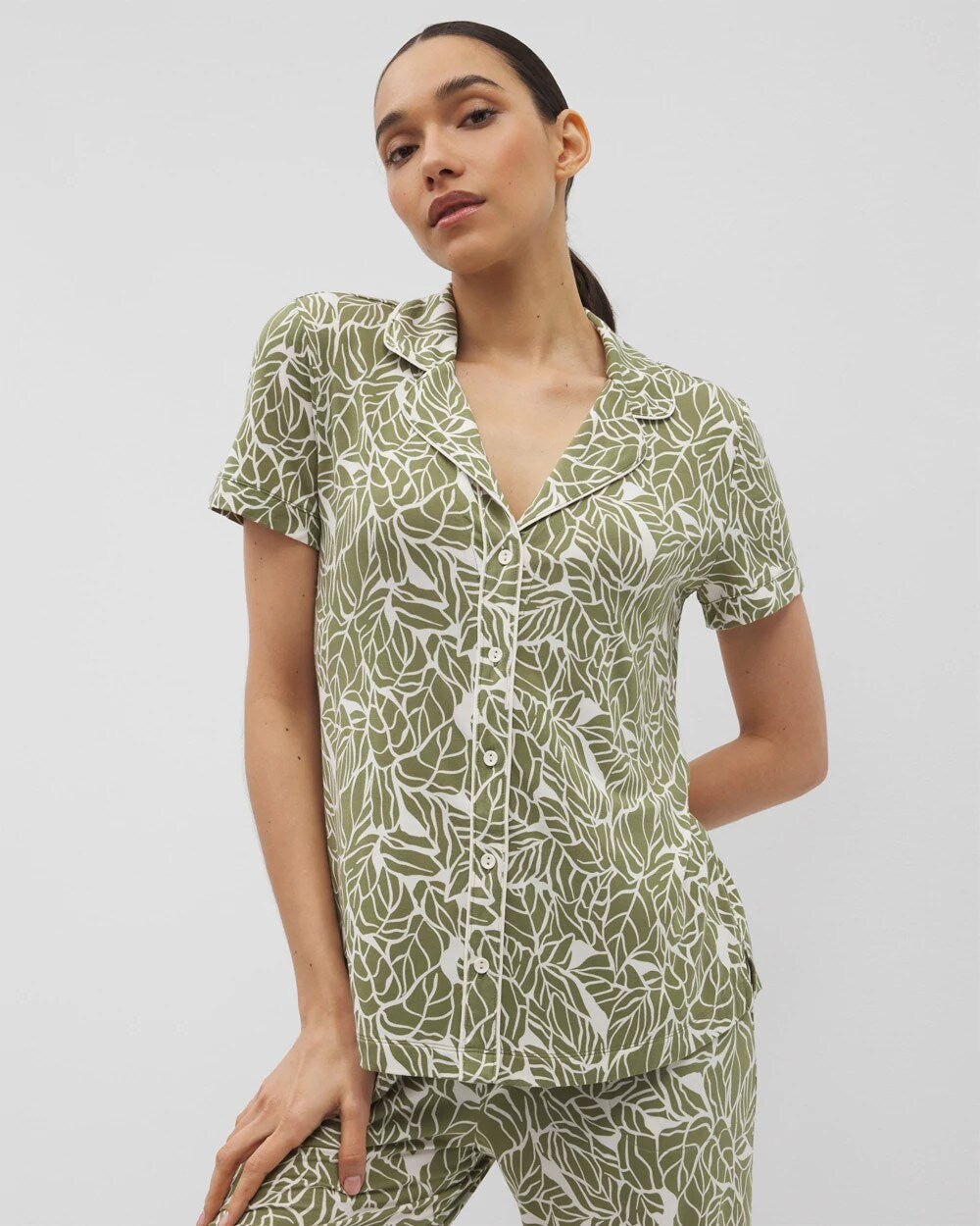 Piped Short Sleeve Notch Collar Pajama Top - Soma