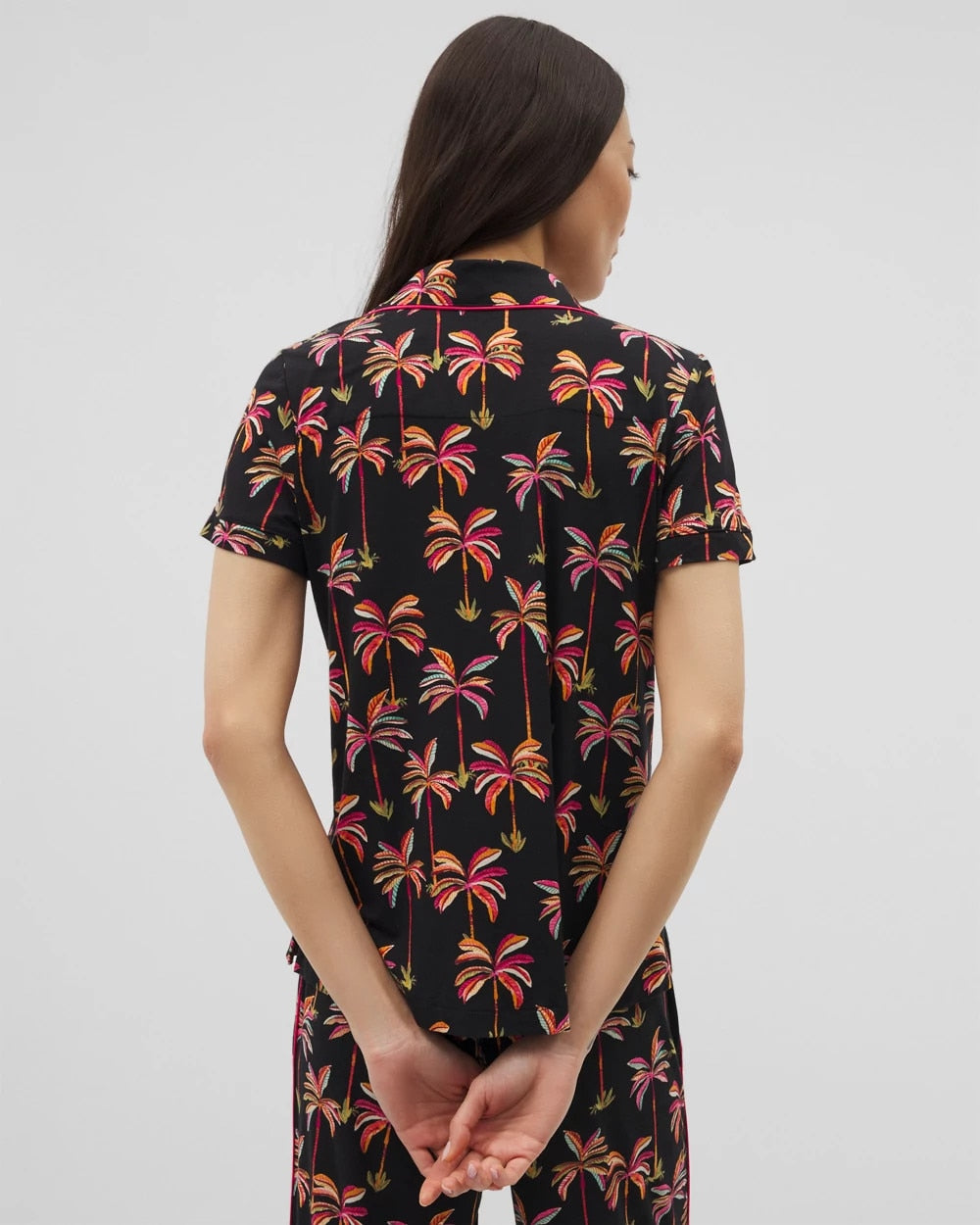 Piped Short Sleeve Notch Collar Pajama Top - Soma
