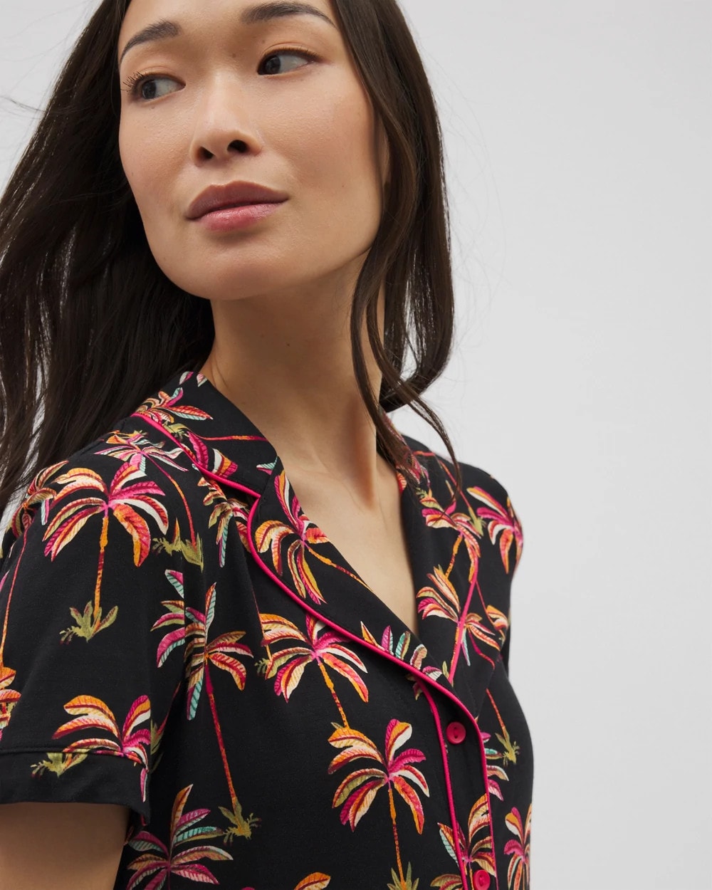 Piped Short Sleeve Notch Collar Pajama Top - Soma