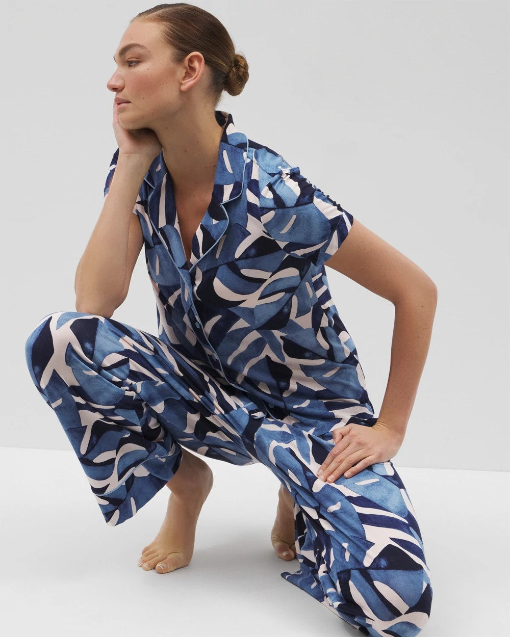 Piped Short Sleeve Notch Collar Pajama Top - Soma