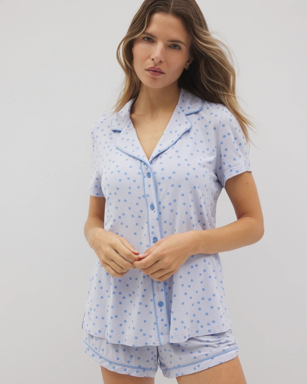 Piped Short Sleeve Notch Collar Pajama Top - Soma