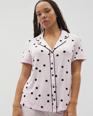 Piped Short Sleeve Notch Collar Pajama Top - Soma