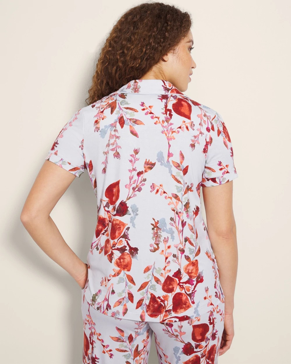 Piped Short Sleeve Notch Collar Pajama Top - Soma