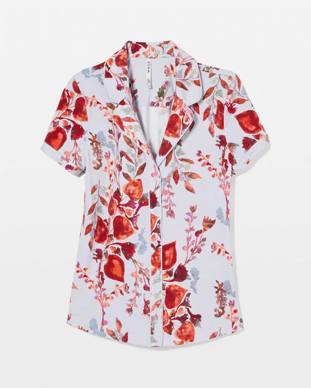 Piped Short Sleeve Notch Collar Pajama Top - Soma