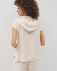 Crinkle Knit Short Sleeve V-Neck Hoodie - Soma