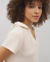 Crinkle Knit Short Sleeve V-Neck Hoodie - Soma