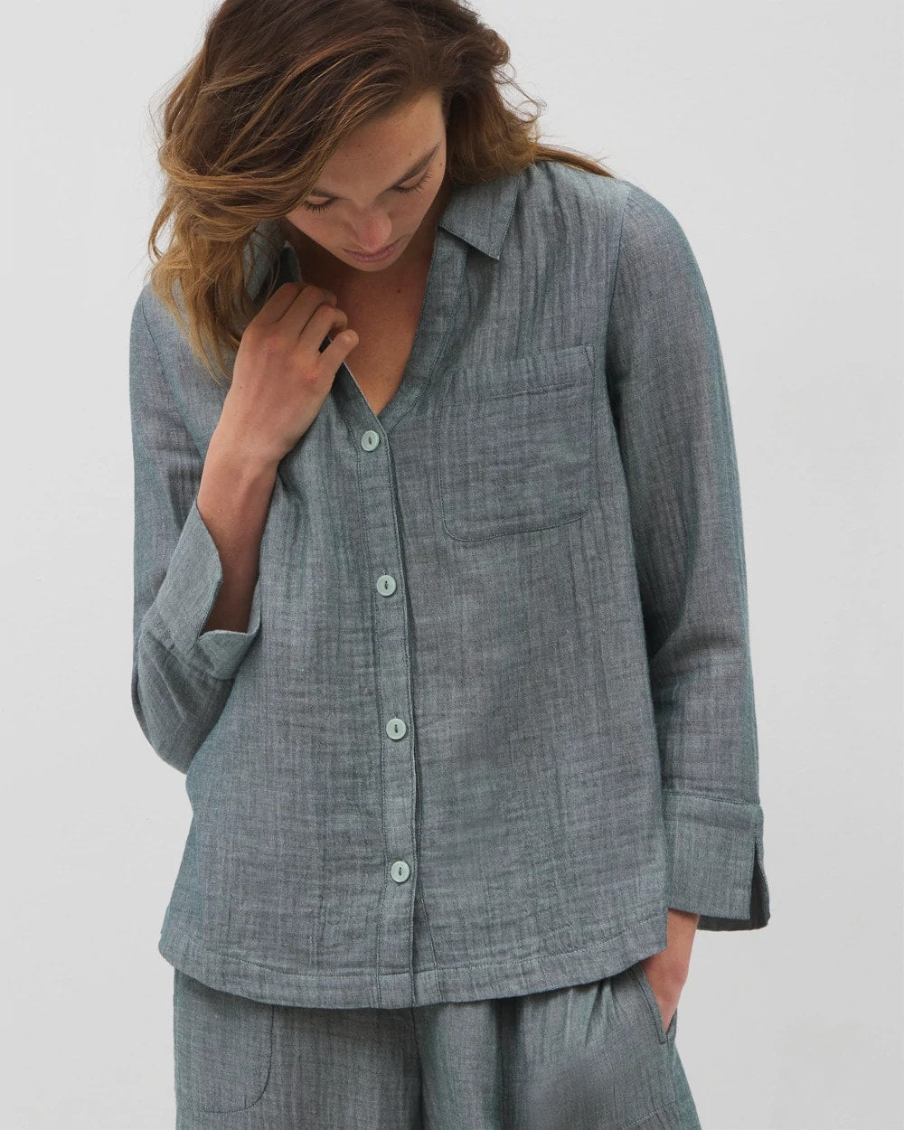 Cotton Gauze Long Sleeve Notch Collar Pajama Top - Soma