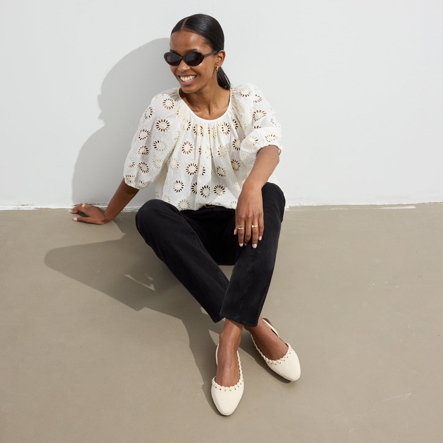Rothys The Almond Slingback in Eyelet Ivory
