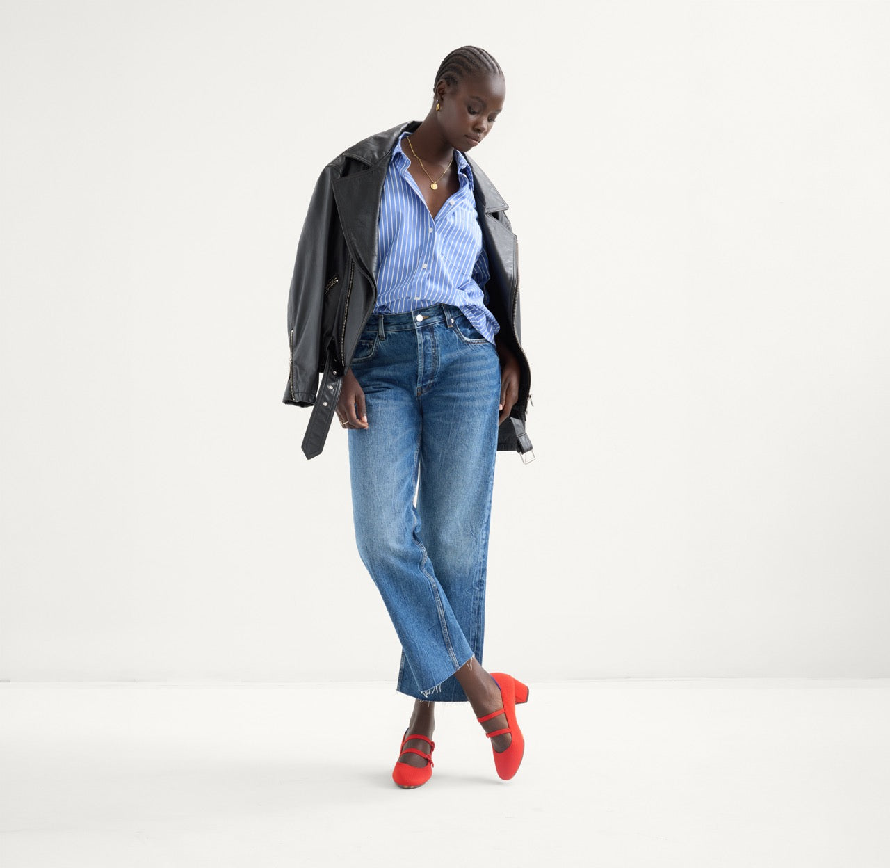 Rothys The Double Buckle Mary Jane Heel in Bright Red