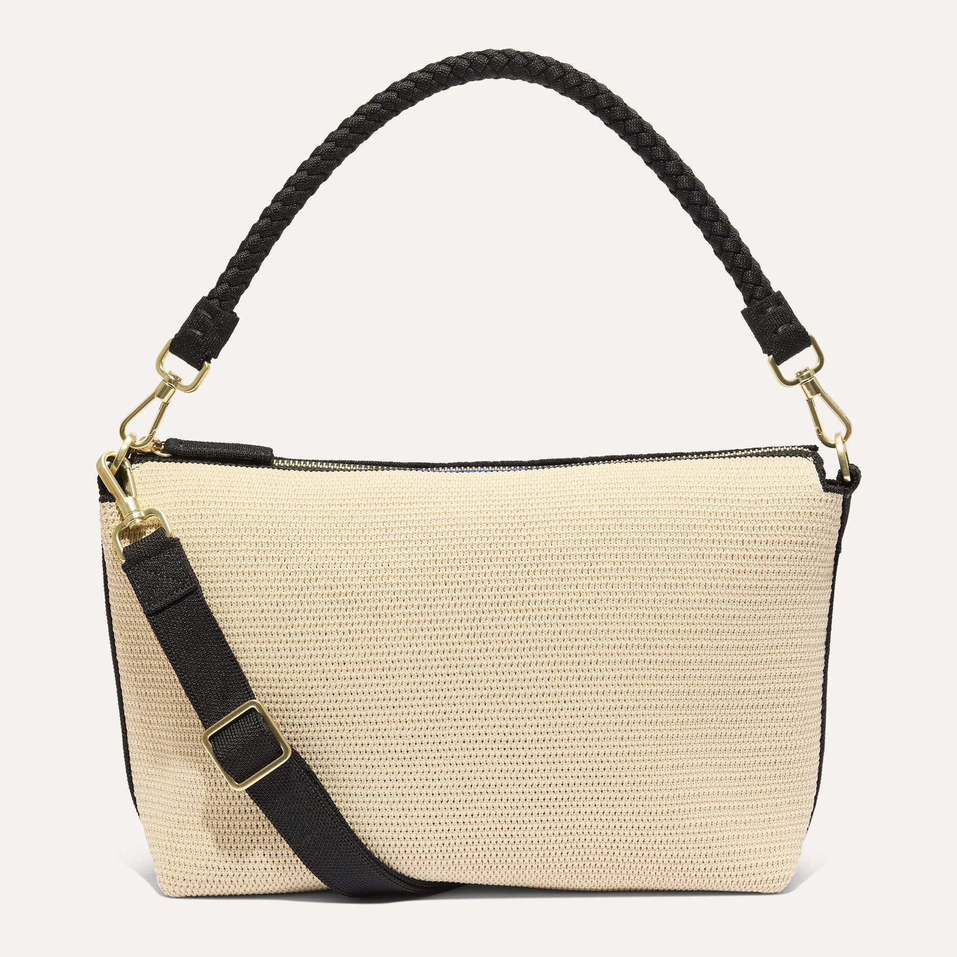 Rothys The Daily Crossbody in Black and White Raffia-Knit