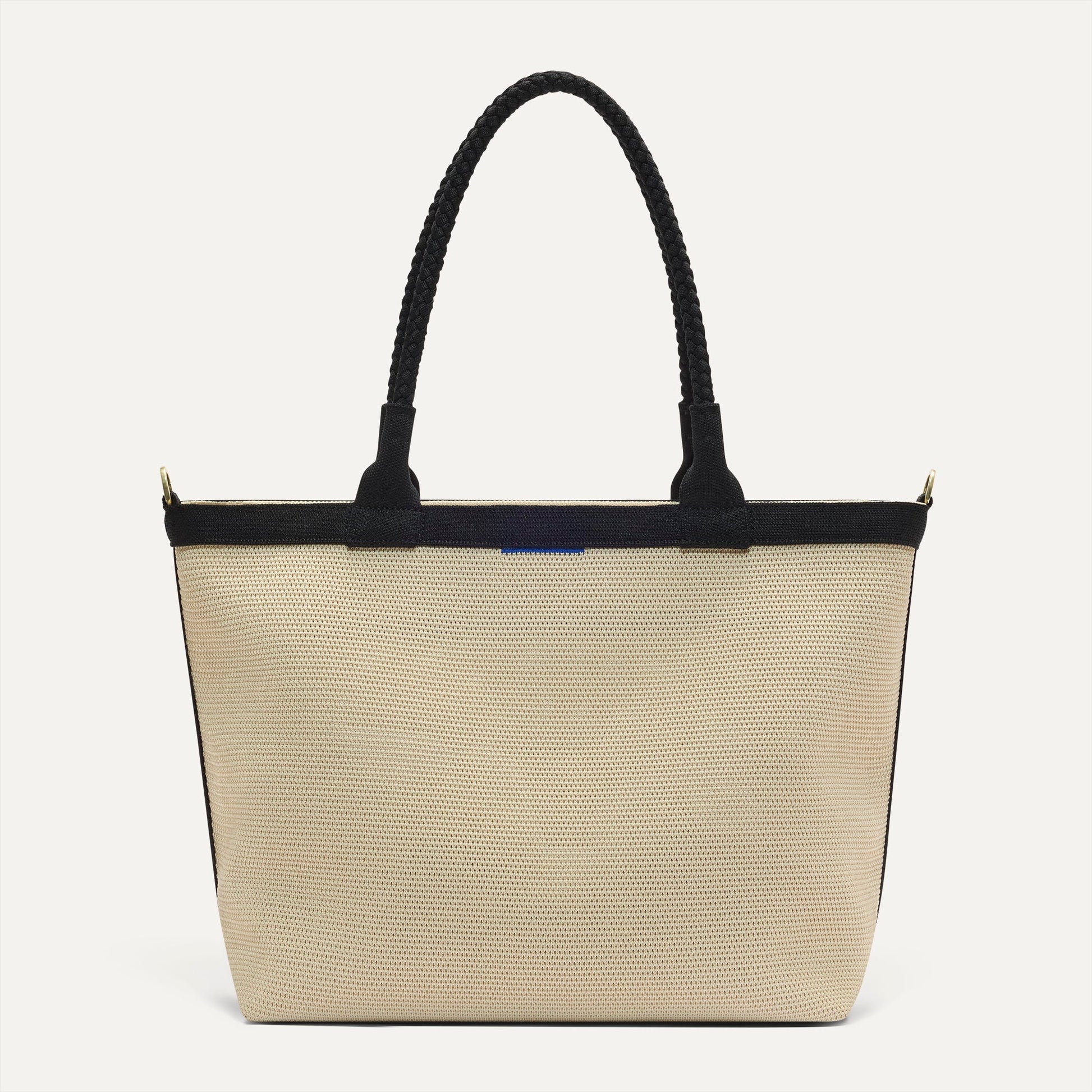 Rothys The Lightweight Zipper Tote in Black and White Raffia-Knit