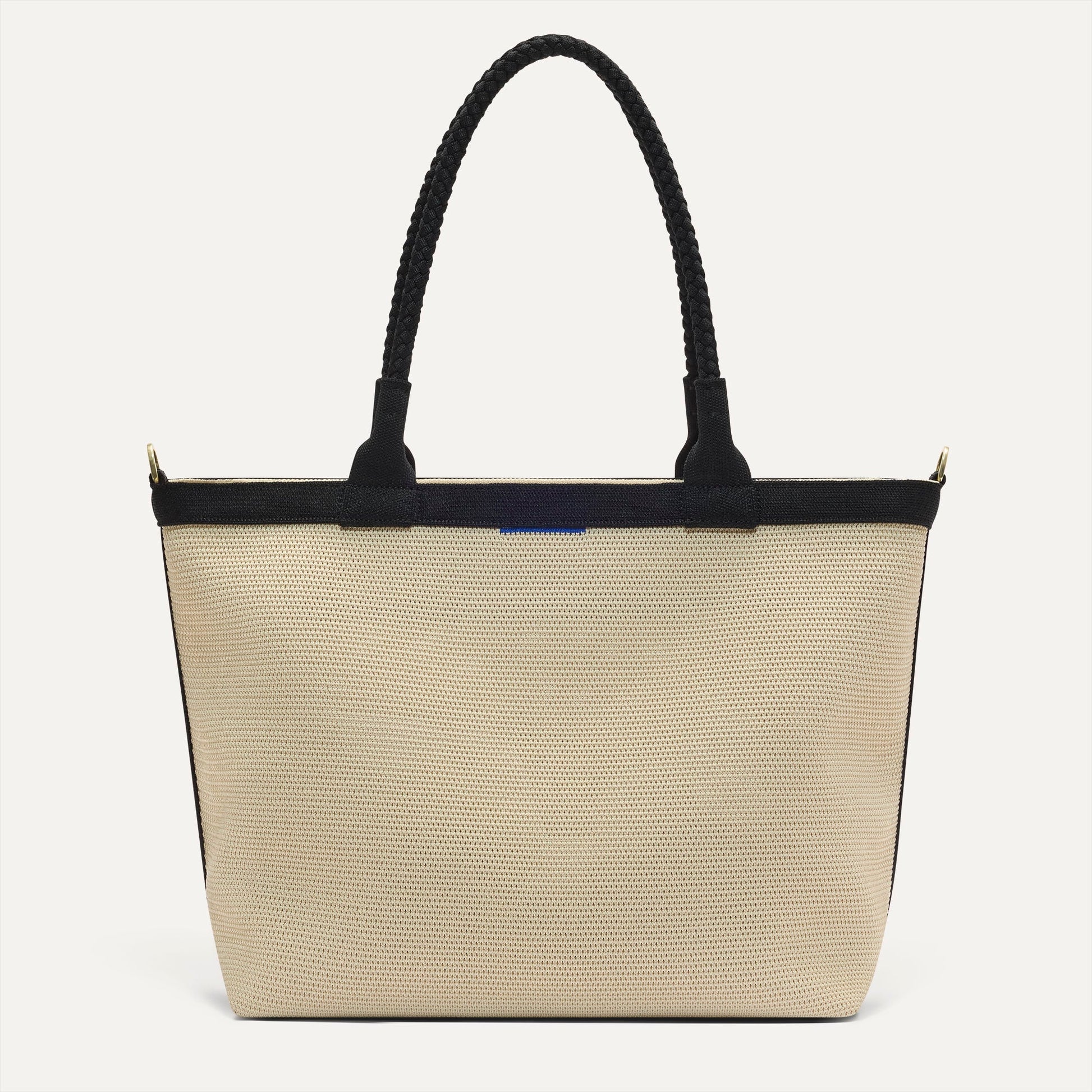 Rothys The Lightweight Zipper Tote in Black and White Raffia-Knit