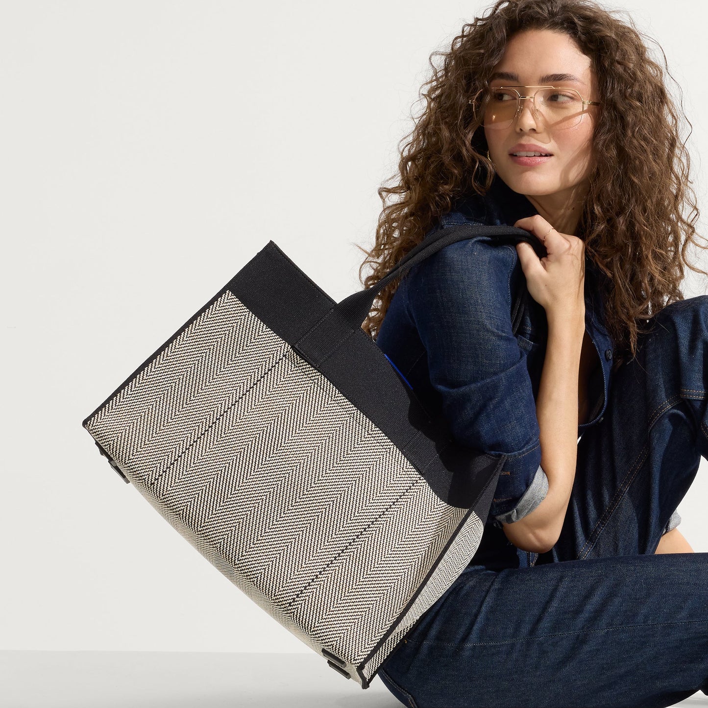 Rothys The Classic Tote in Black Herringbone