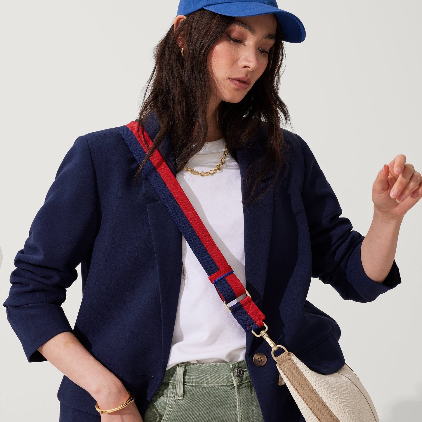 Rothys Crossbody Strap in Navy and Red
