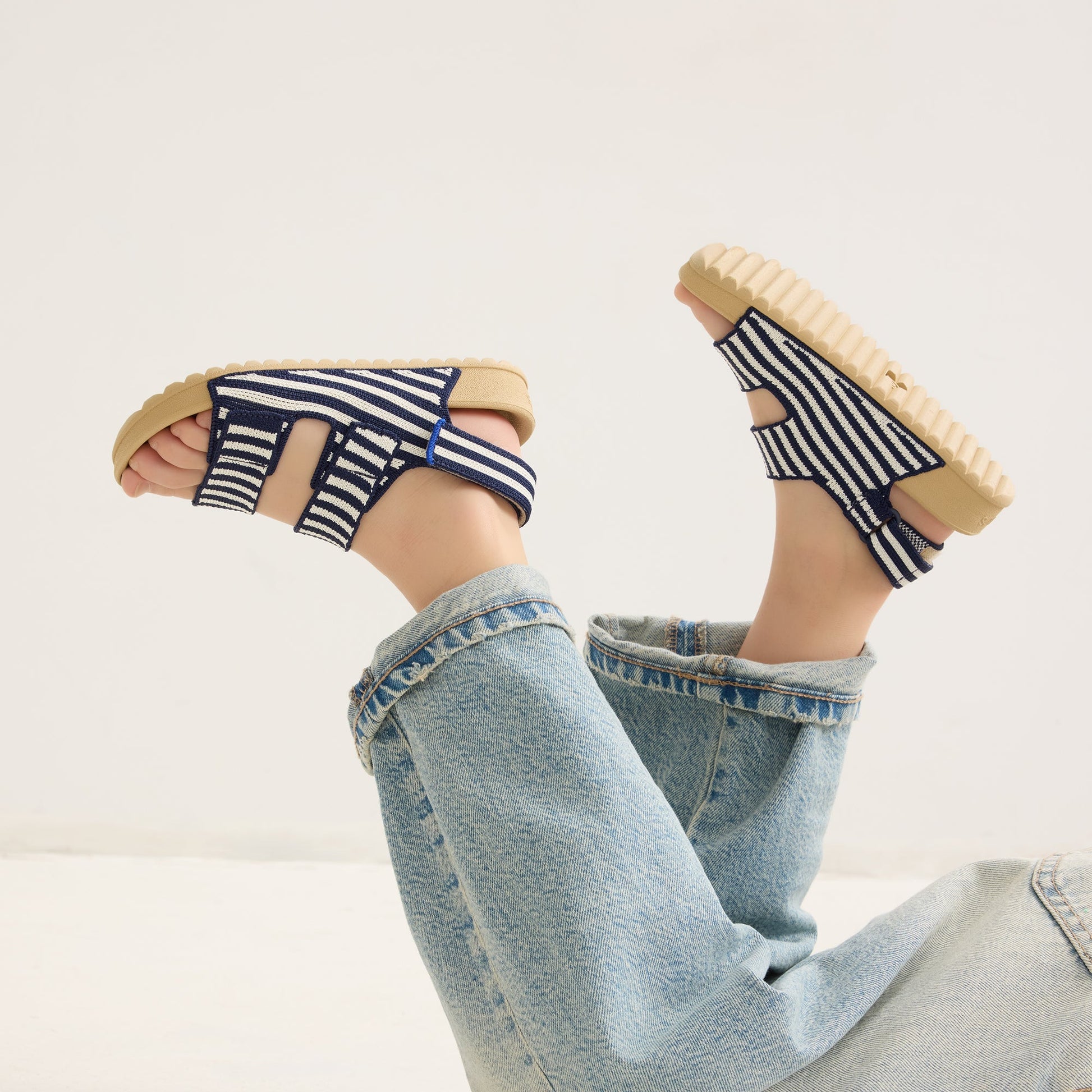 Rothys The Kids Double Strap Sandal in Sailor Stripes